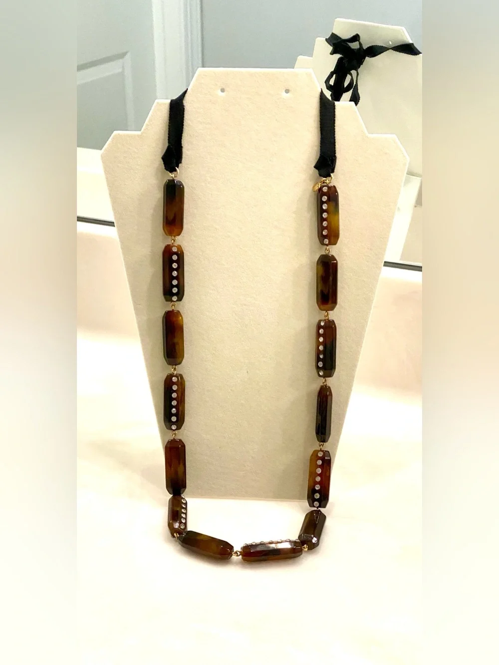 J. Crew Tortoiseshell Resin Link Necklace with Crystal Accents